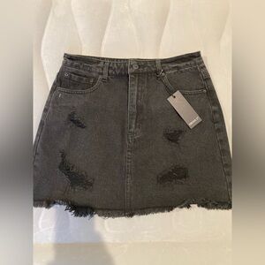 NEW Forever 21 Black Distressed Denim Skirt L